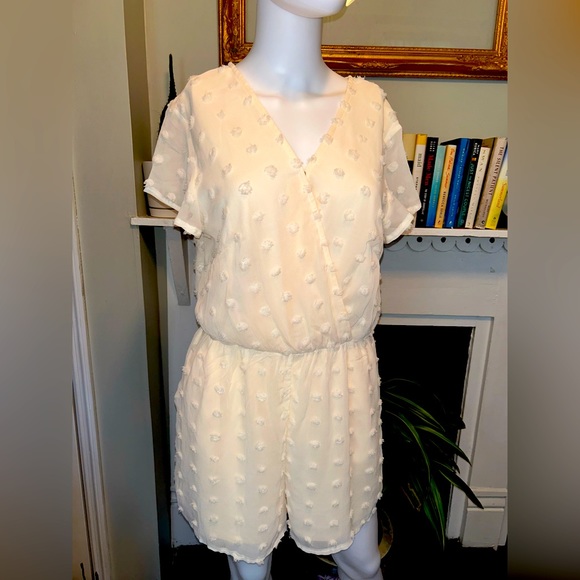 Romantic Dotted Swiss Cream Romper - Picture 1 of 9